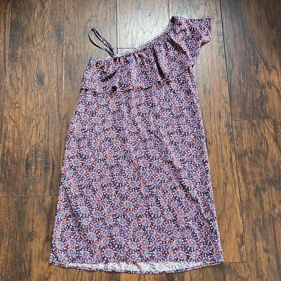 Promod Blue/Red Floral One Shoulder Ruffle Front Dress - Picture 11 of 11